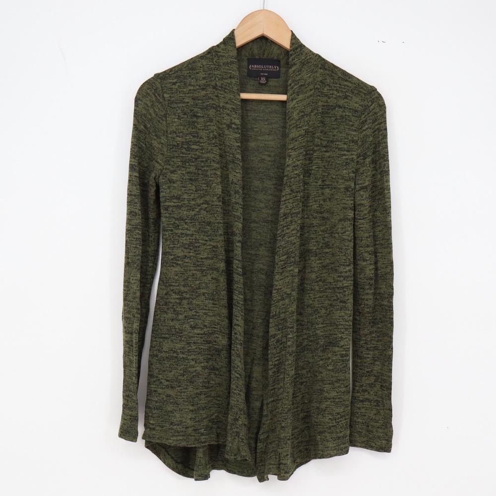 Absolutely Cardigan Womens XS Open Front Green Space Dye Marled Stretch